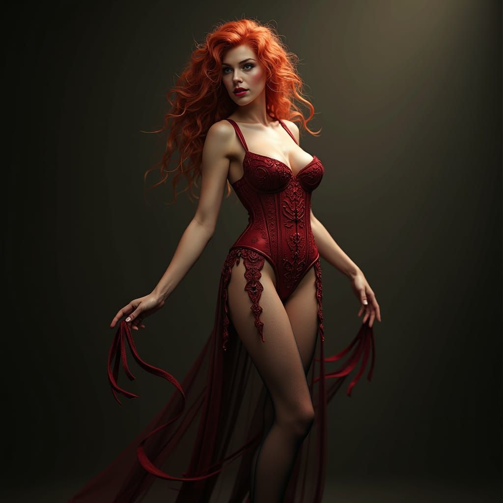 Redhead in Corset: Dark Fantasy Art Nouveau Masterpiece