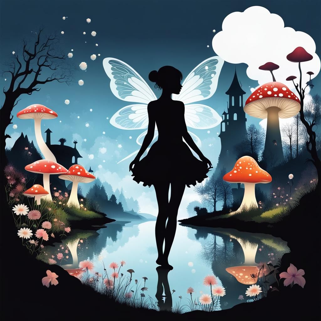 Fairy Silhouette Inlaid with Dream Landscape