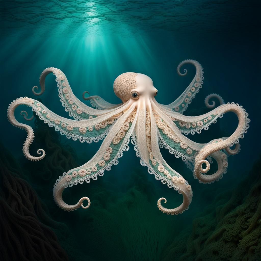 Lace Octopus Swimming Underwater: Macro Photography