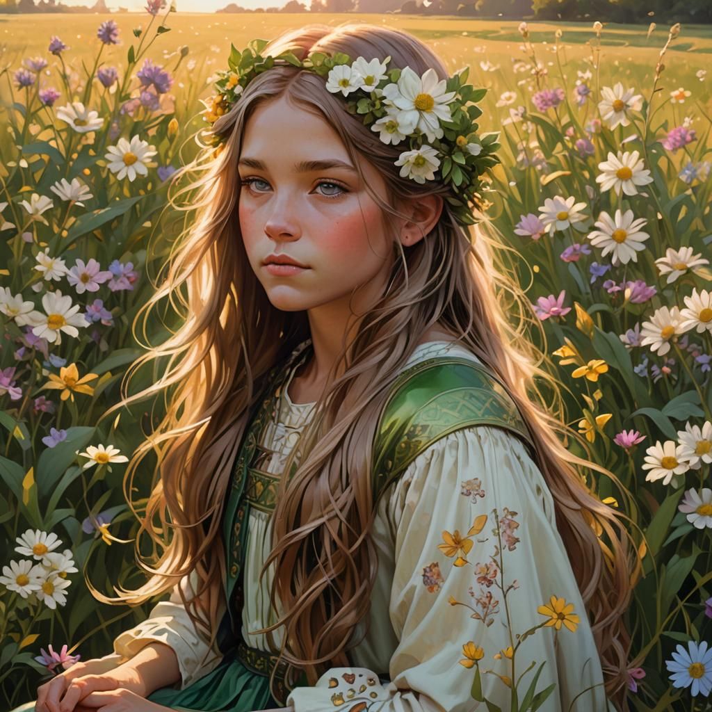Girl in Field of Flowers: Concept Art Portrait