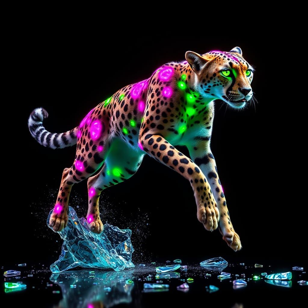 King Cheetah with Crystalline Spots in Surreal 3D
