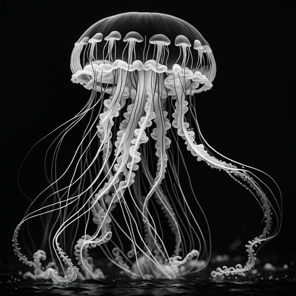 Bioluminescent Jellyfish in Monochrome