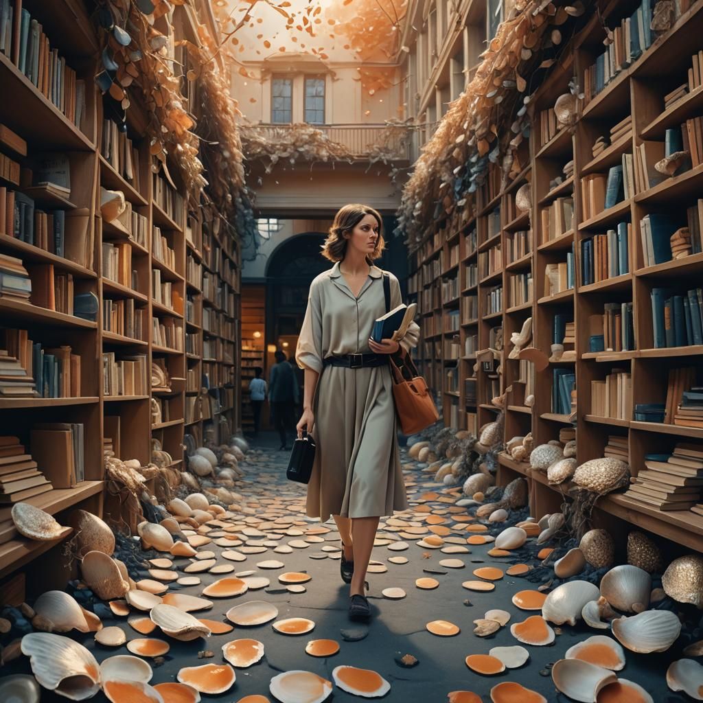 Fantastical Matte Painting: Woman Near Bookstore