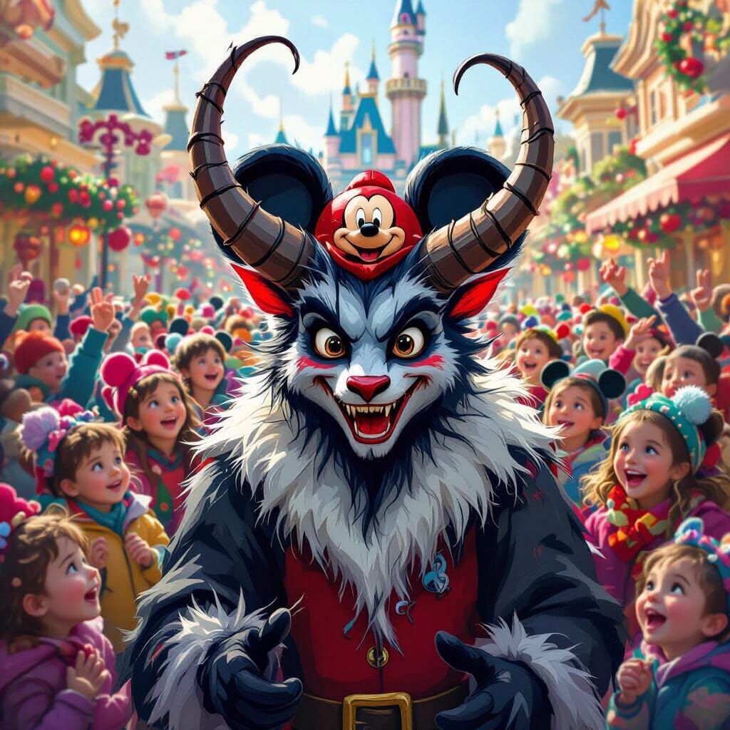 Krampus Visits Disneyland in Whimsical Style