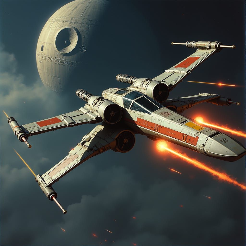 Rebel X-Wing Dives into Imperial Battlestation