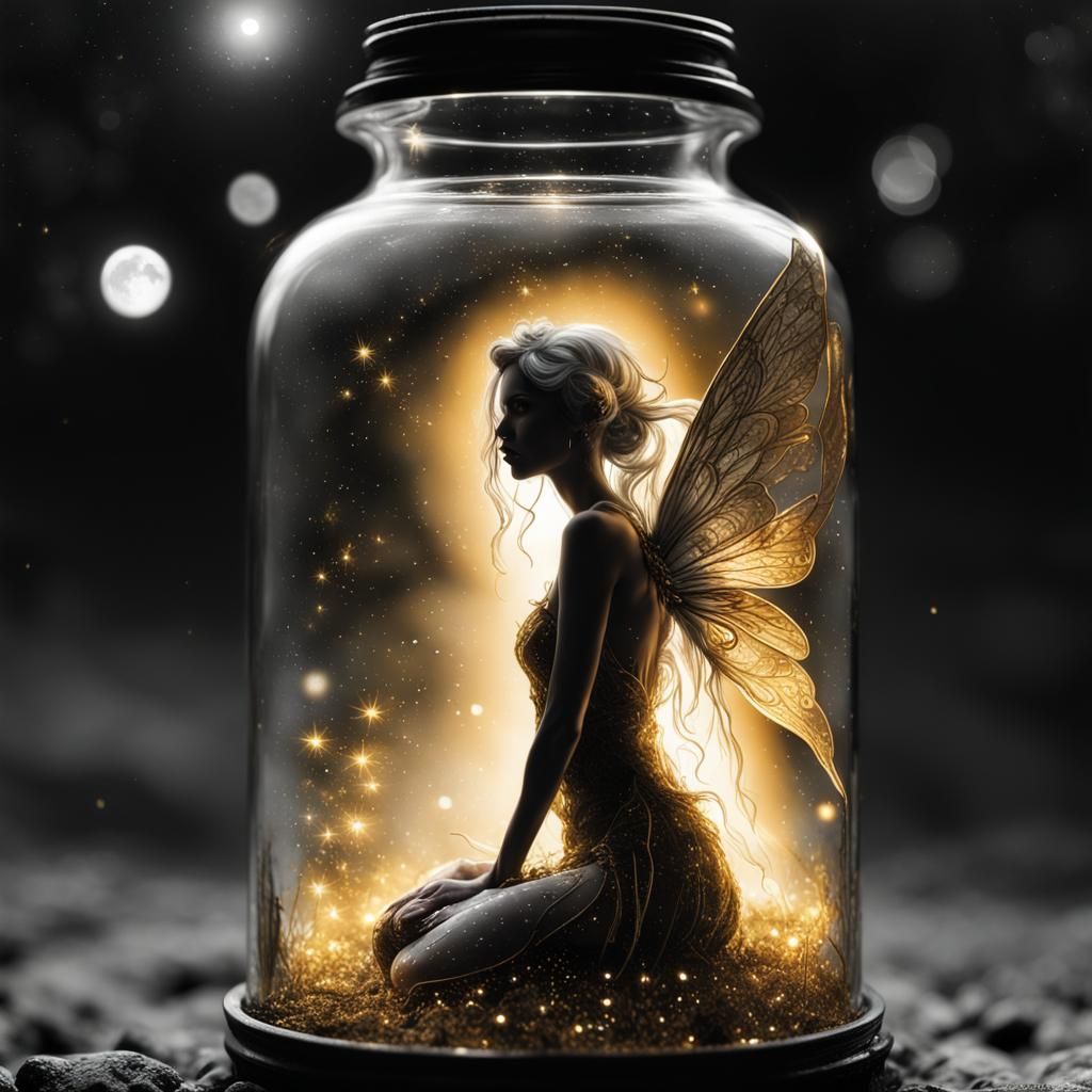 Glowing Fairy in a Bottle, Macro Photograph