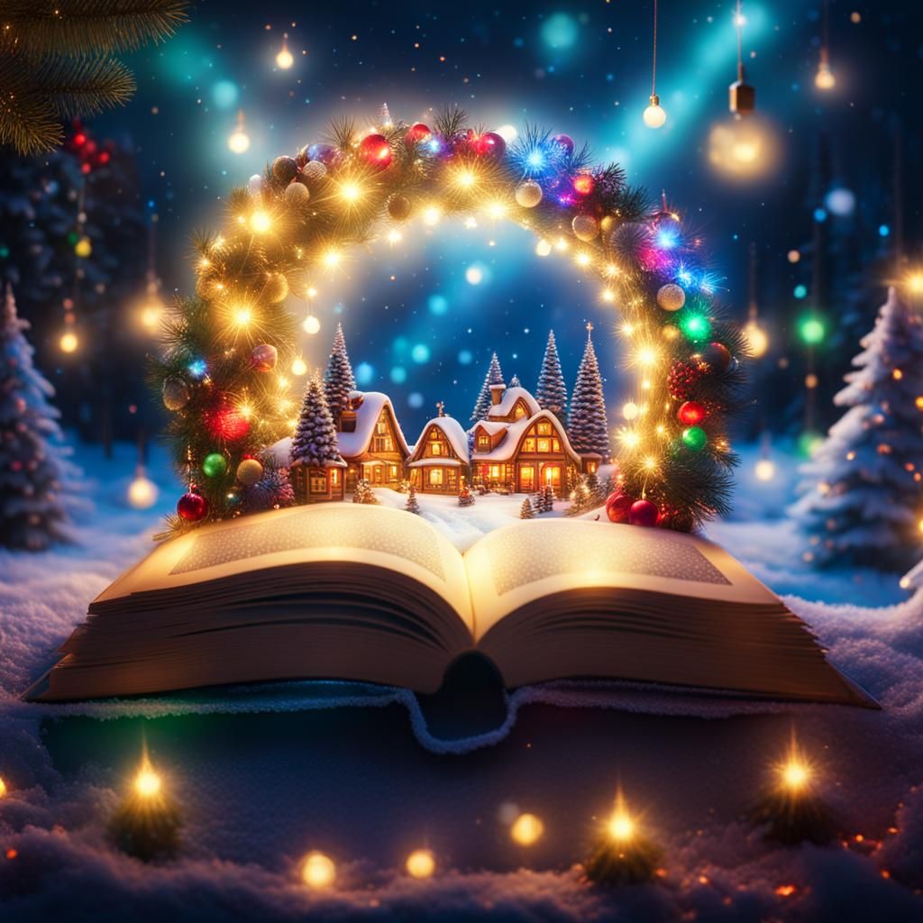Whimsical Santa's Village Emerging from Fantasy Book
