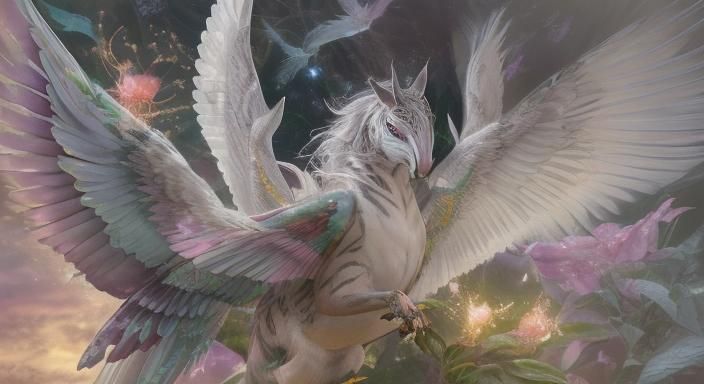 Tiger and Hummingbird Pegasus in a Magical Environment