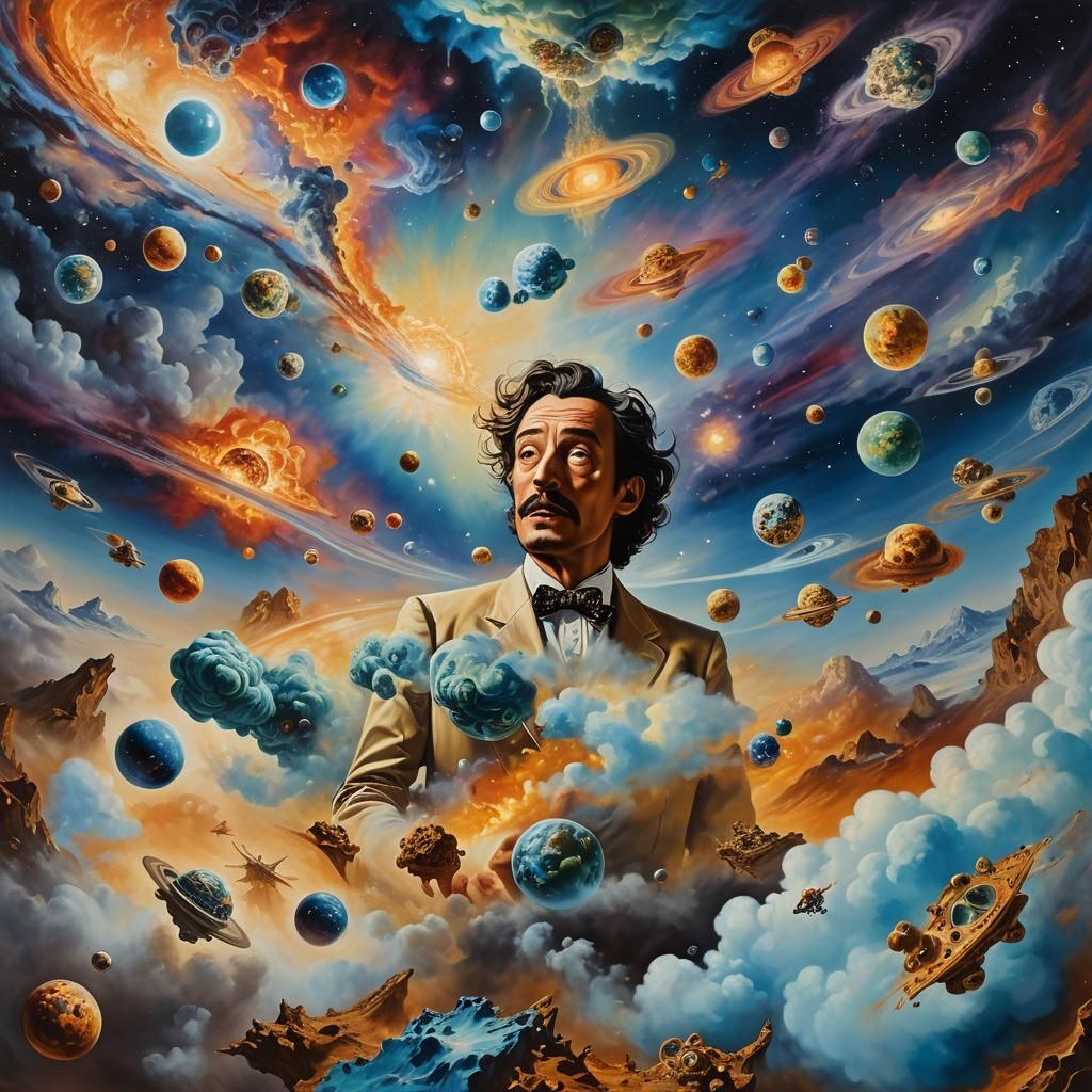 Person Floating in a Surreal Multiverse