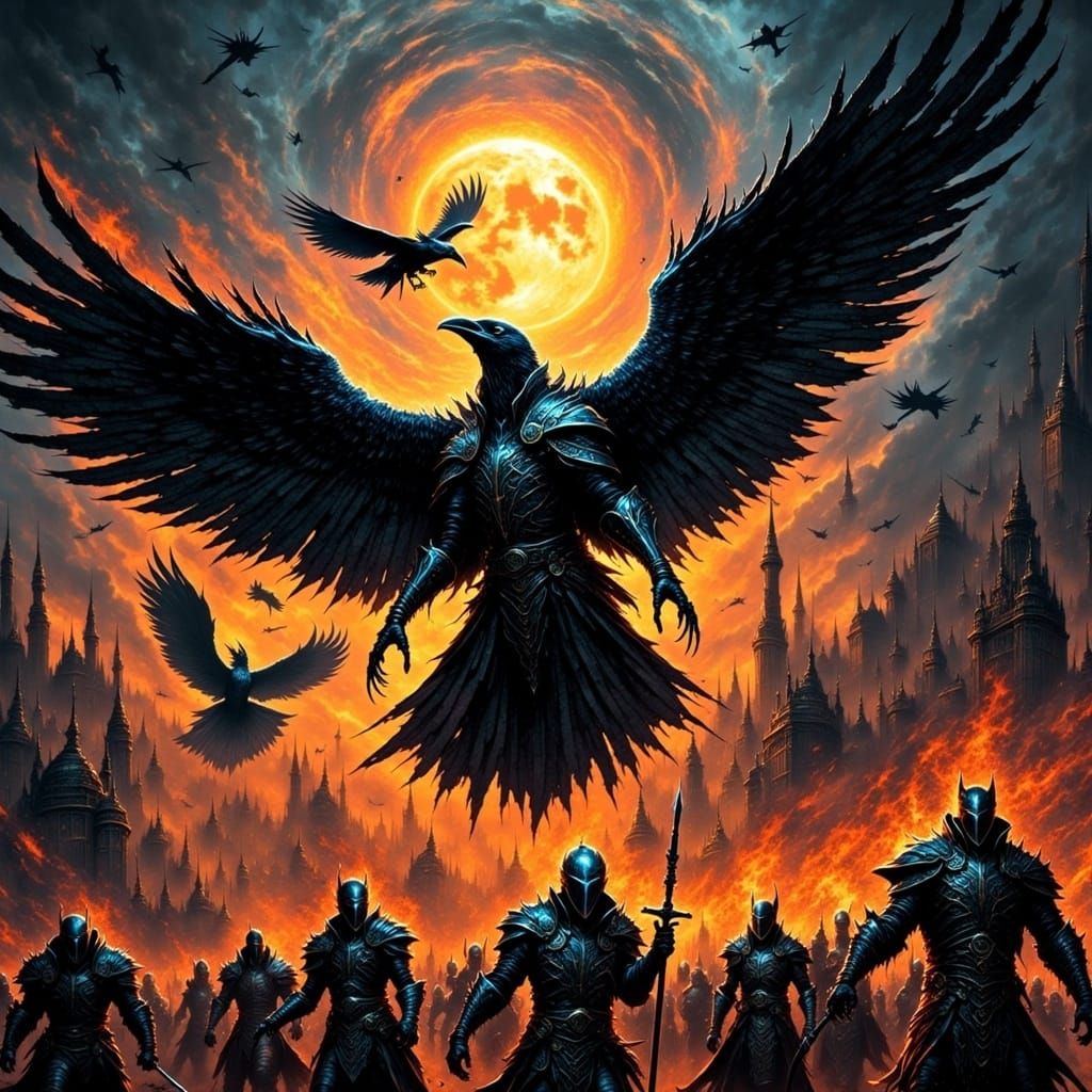 Dark Fantasy Ravens Engage in Epic Battle