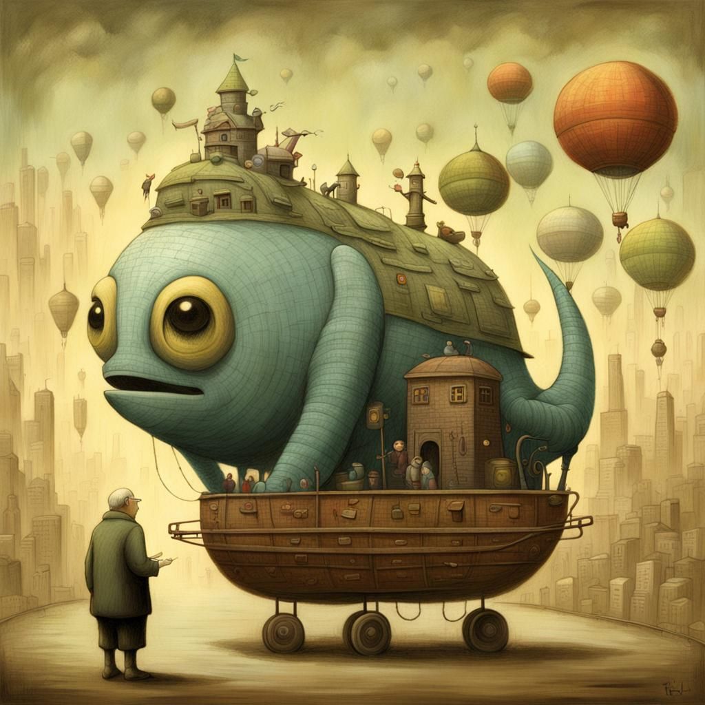 Surreal Creatures in Dreamlike Landscape