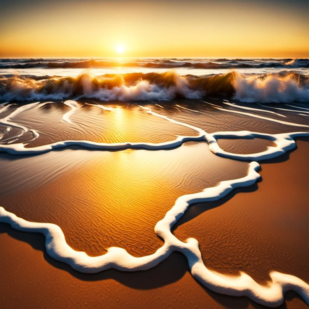 Golden Sunset Over Tranquil Beach in Cinematic Style