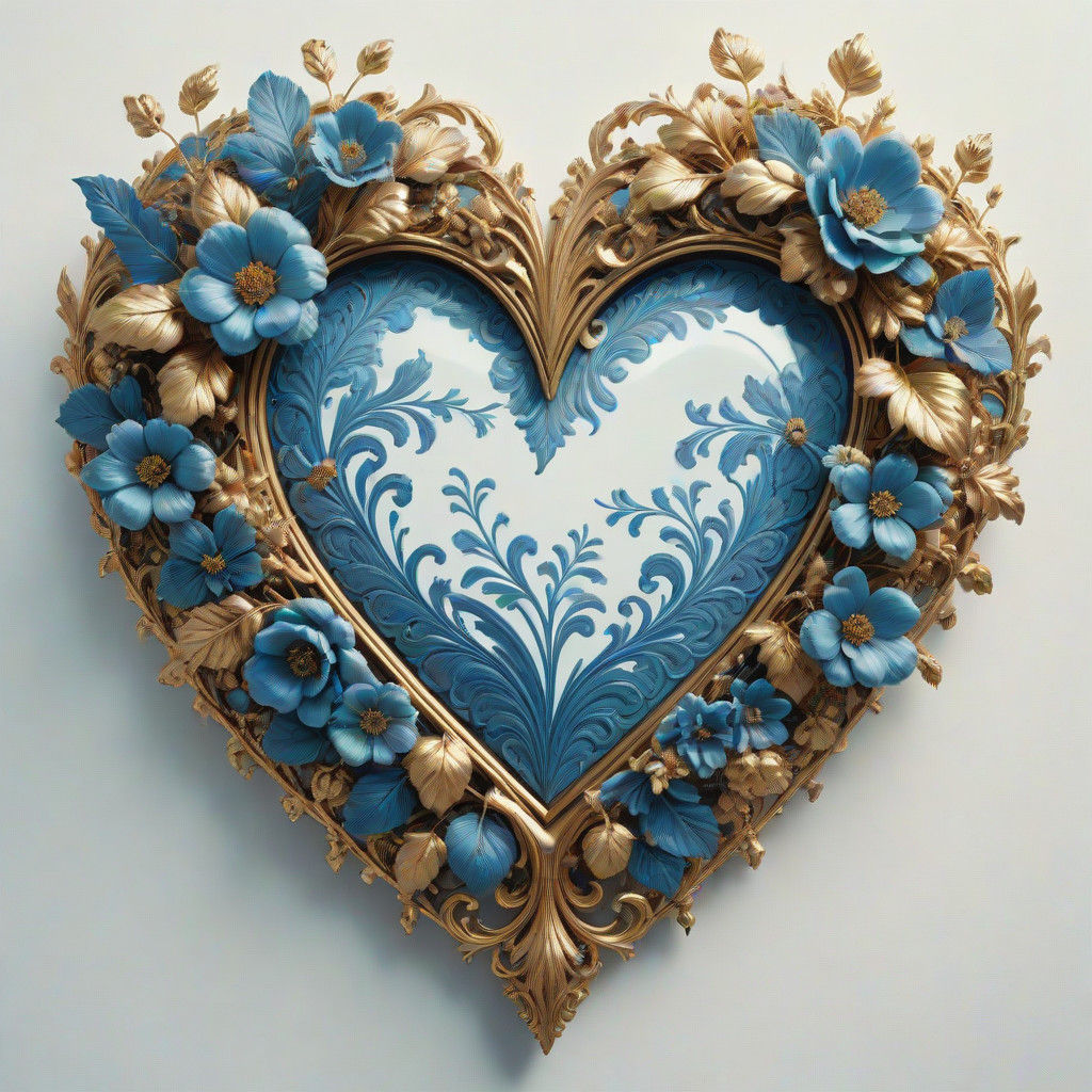 Ethereal Blue Heart in Baroque Style