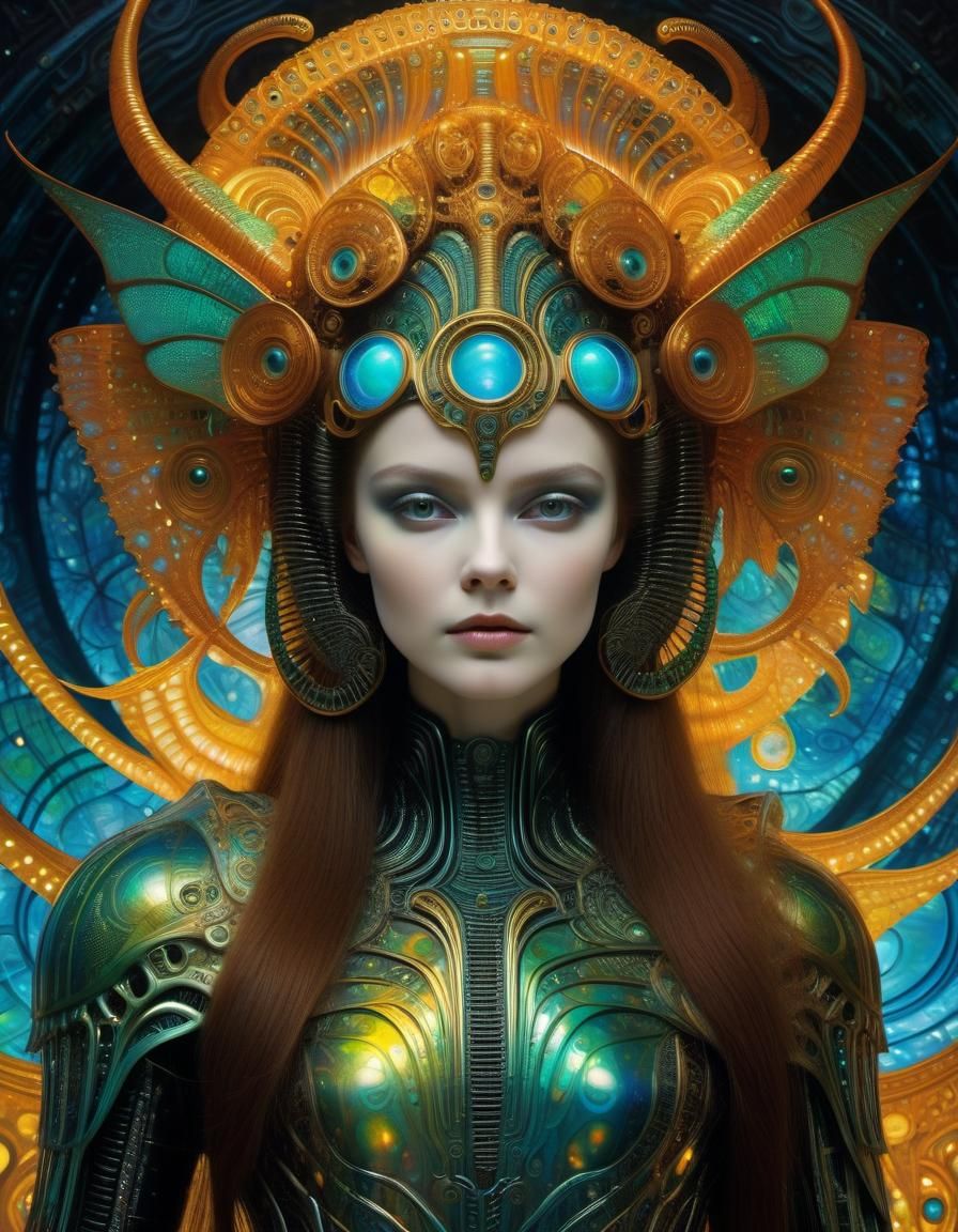Bioluminescent Armor: Klimt and Giger Inspired Art