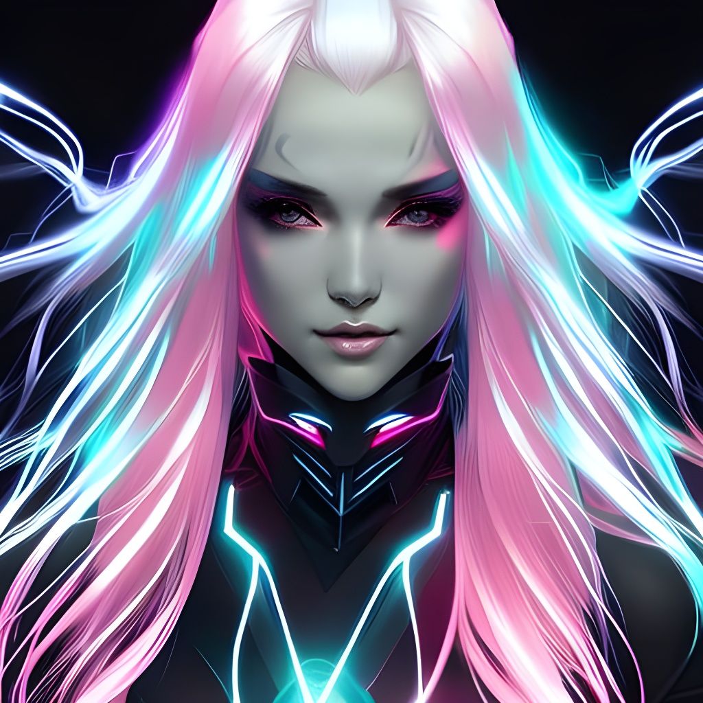 Ainu Cyberpunk Hacker Girl in Neon Style