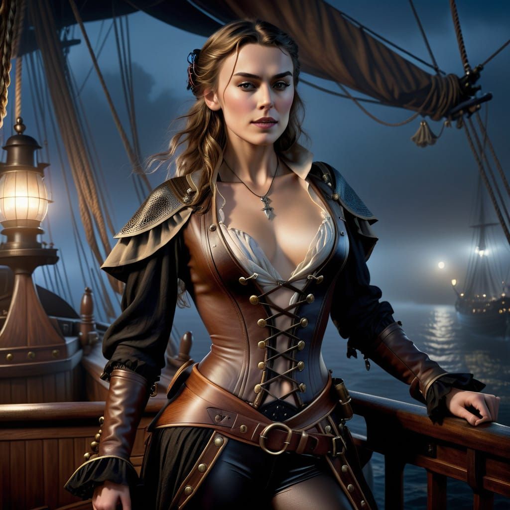 Pirate Princess on a Foggy Night in Photorealistic Masterpie...