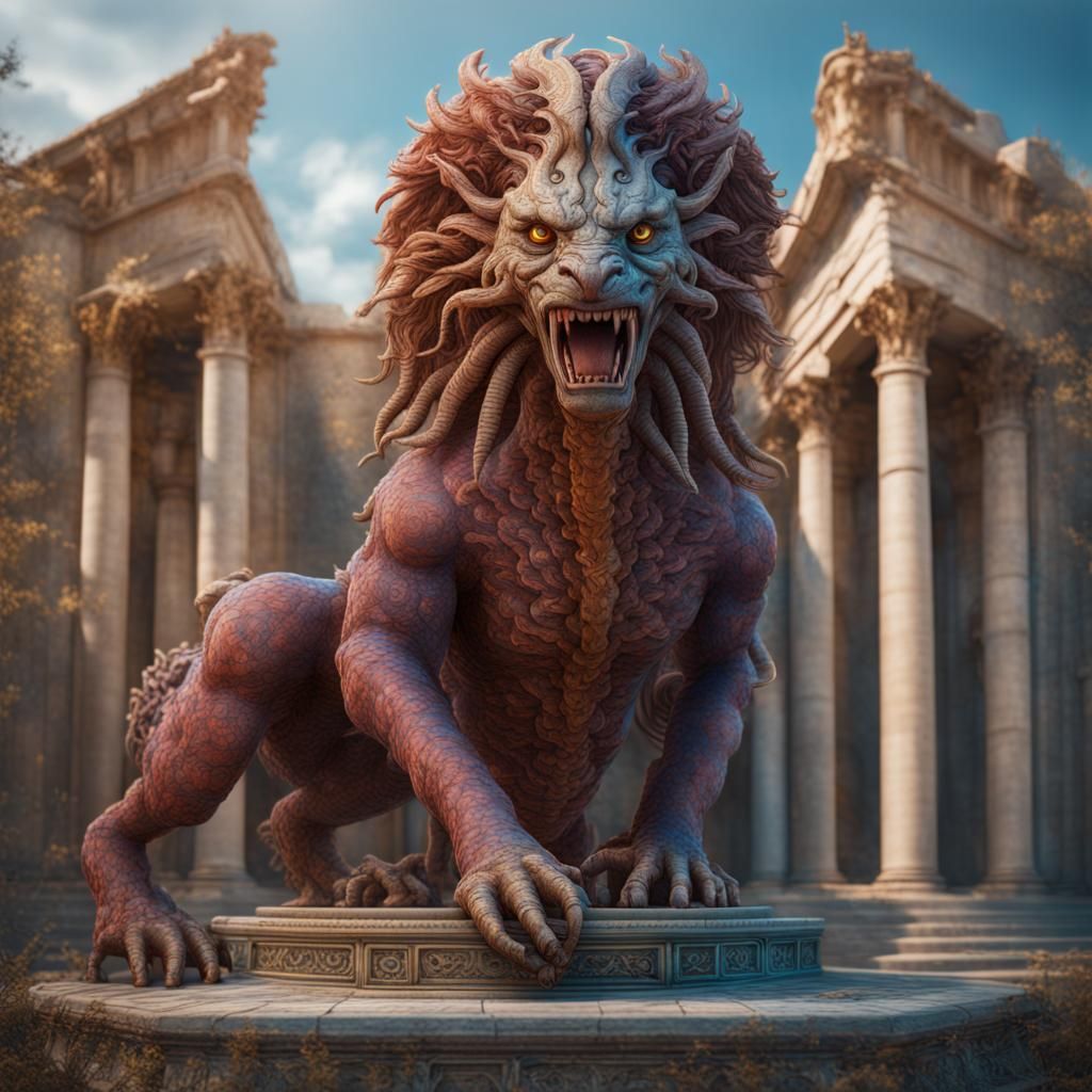 Chimera Statue: 3D Magic Eye Illusion