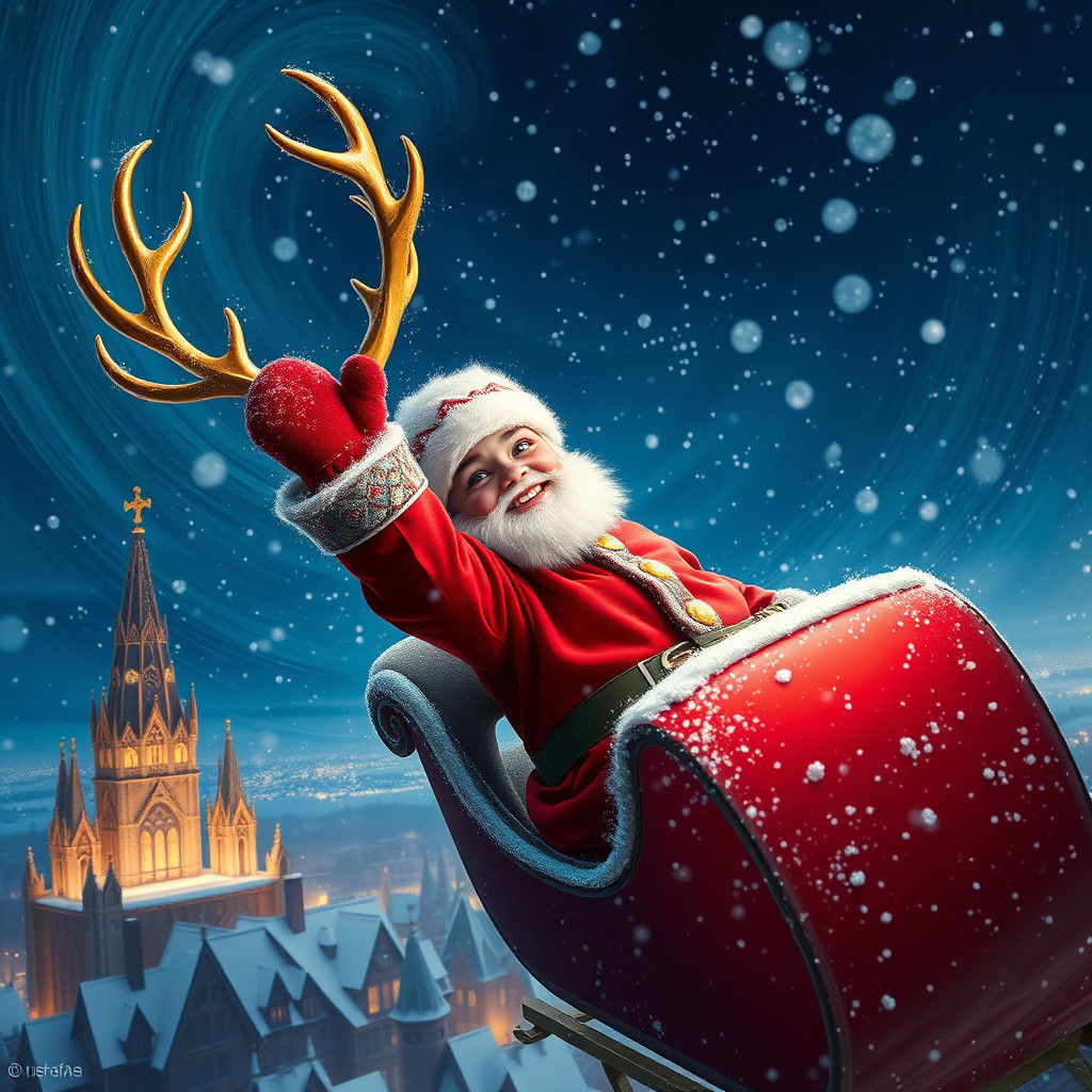 Boy Rides Santa's Sleigh on Christmas Eve