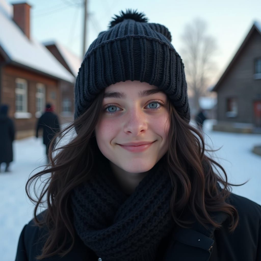 Russian Metalhead Boy Portrait in Winter Clothes
