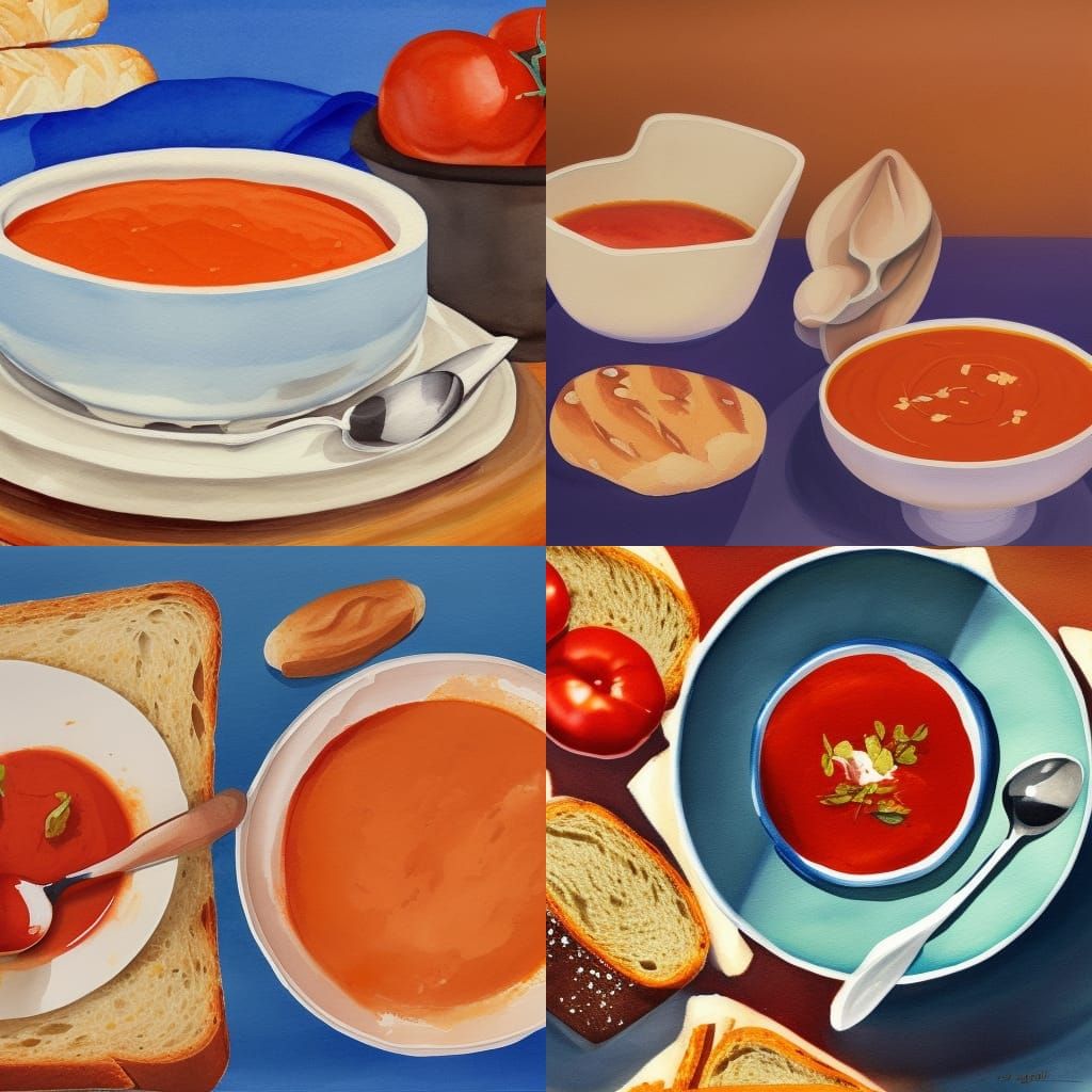 Warm Bread and Tomato Soup: Gouache Painting