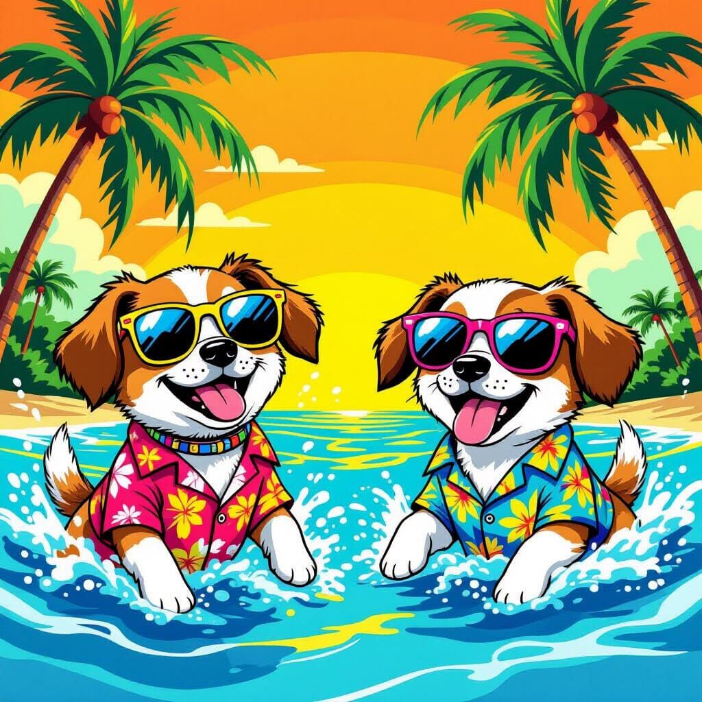 Dogs in Hawaii Shirts: Pop Surrealist Style