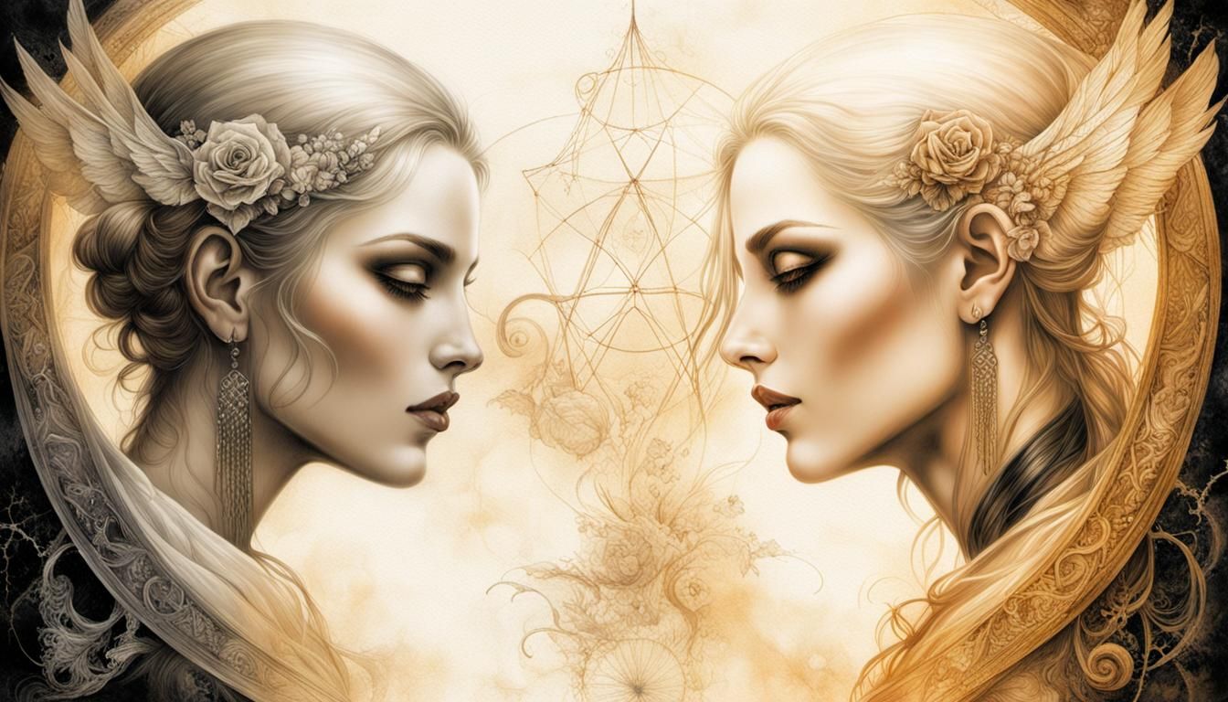 Luis Royo schematic cut of lesbian lovers: 
two women are kissing each other in a drawing, lesbian art, lesbian kiss, sa...