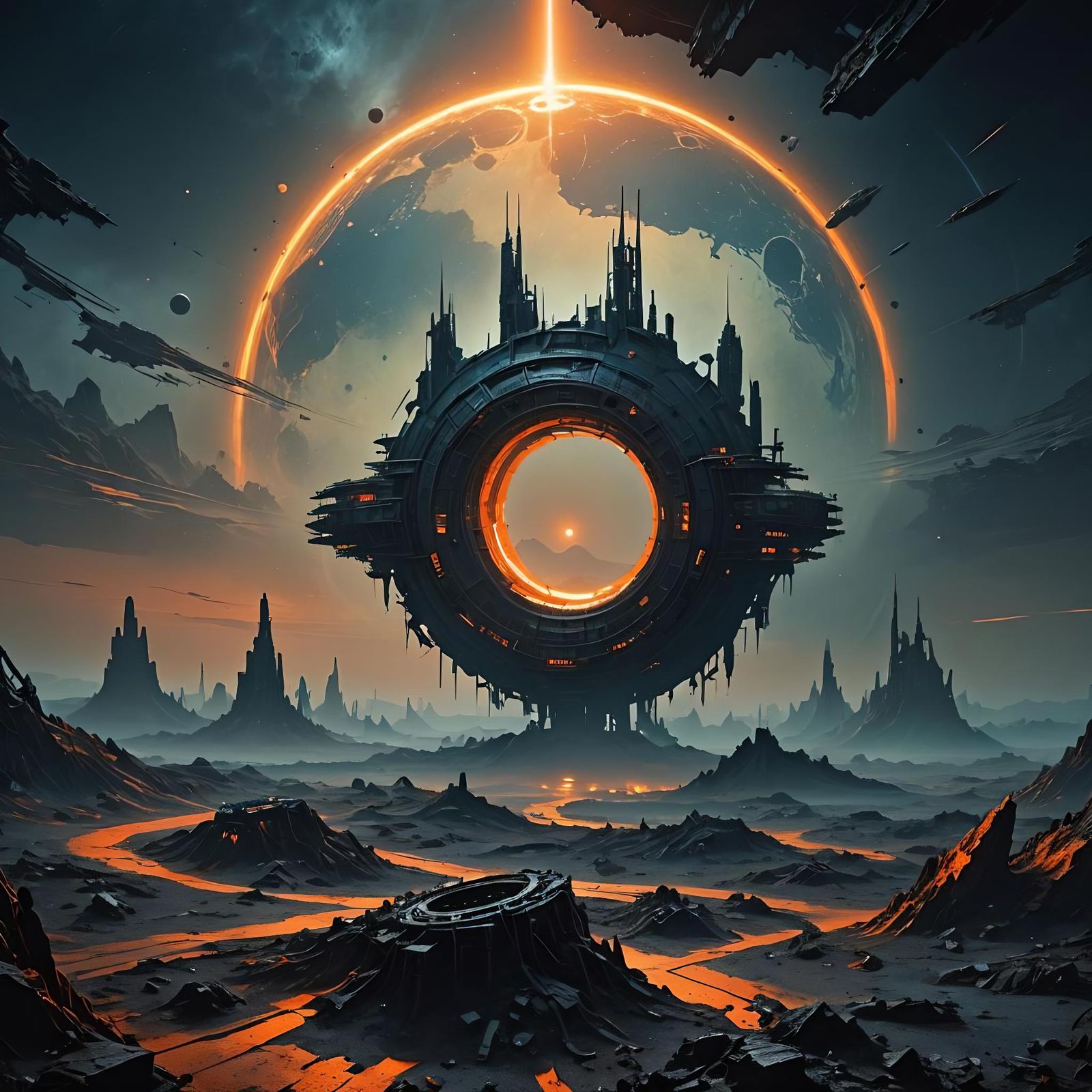 Cracked Dark Planet in Deep Space Fantasy Art