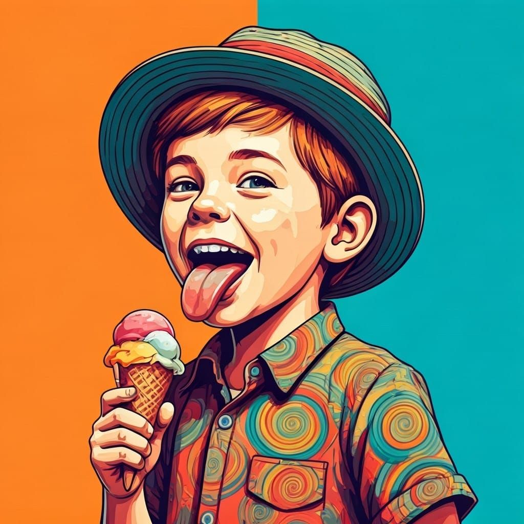 Boy with Ice Cream Cone in Pop Art Style