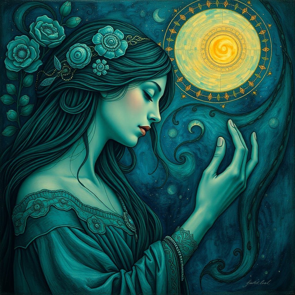 Mystical Woman Portrait in Art Nouveau Style