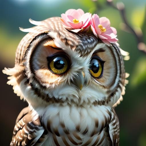 Cute Baby Owls in Springtime, Botero Style