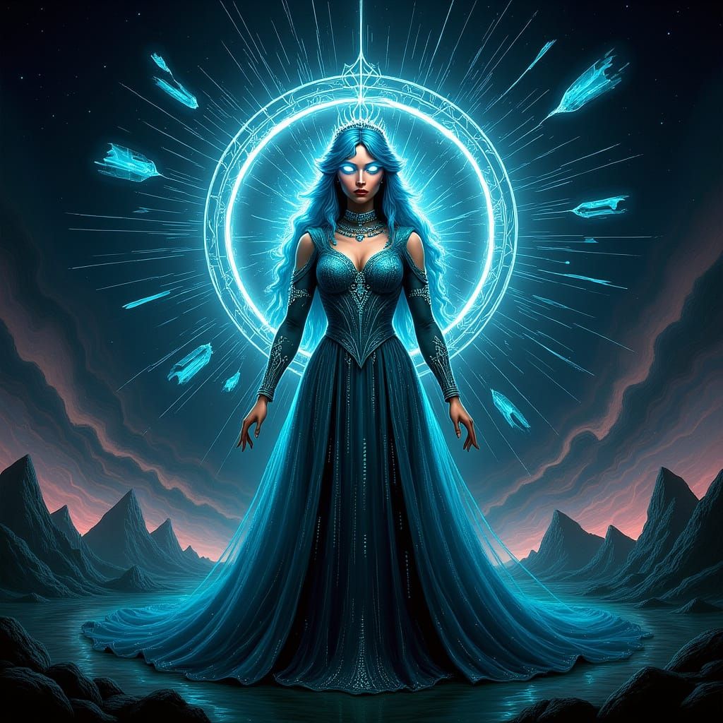 Digital Enchantress Before Glitched Portal, Art Nouveau Styl...