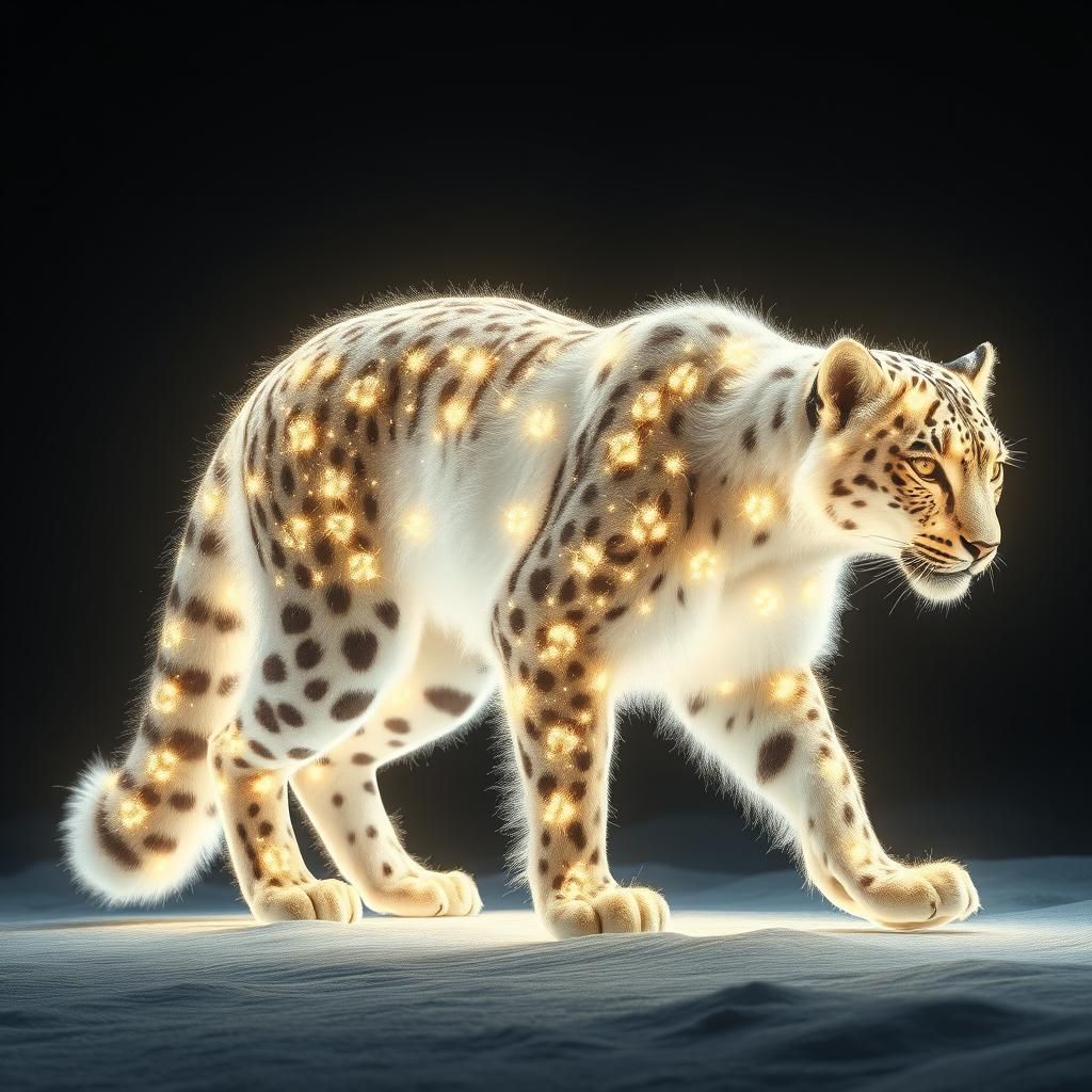 Glowing Snow Leopard in Ethereal Fantasy Scene