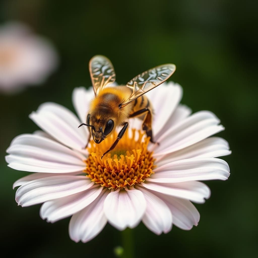 Honey Bee on Flower, Photorealistic Painting