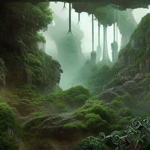 Epic Green Forest Digital Matte Painting
