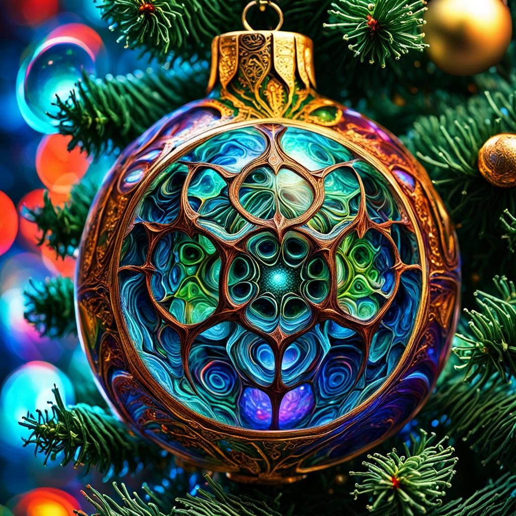 Psychedelic Christmas Ornament in Bioluminescent Colors