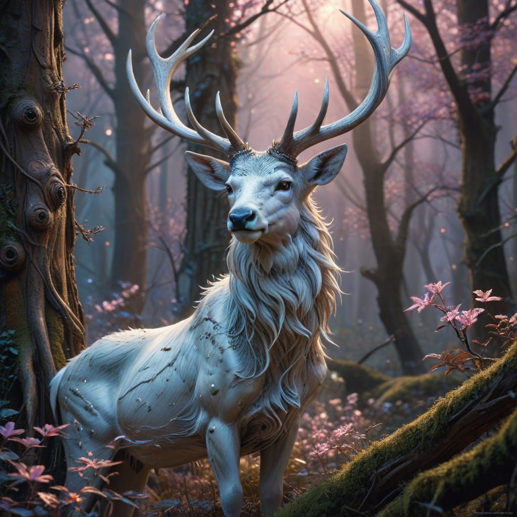 Majestic White Stag in Enchanted Forest