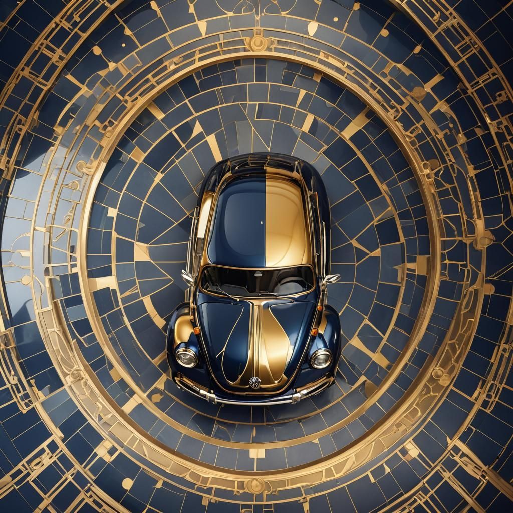 Art Deco Volkswagen Beetle in Gold Showroom