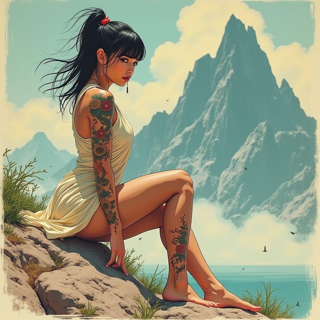 Cyberpunk Yakuza Warrior in Risograph Style