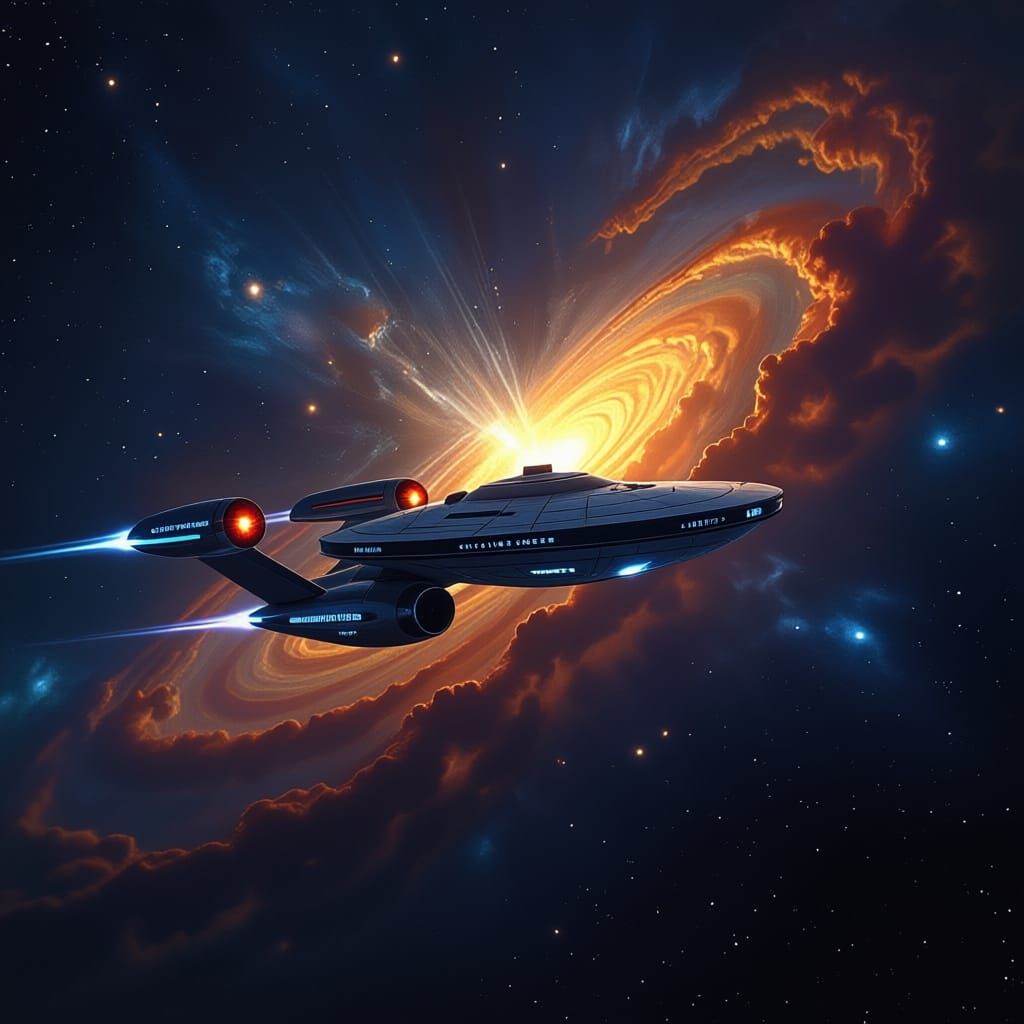 Starship Enterprise Flies into Cosmic Hand of God