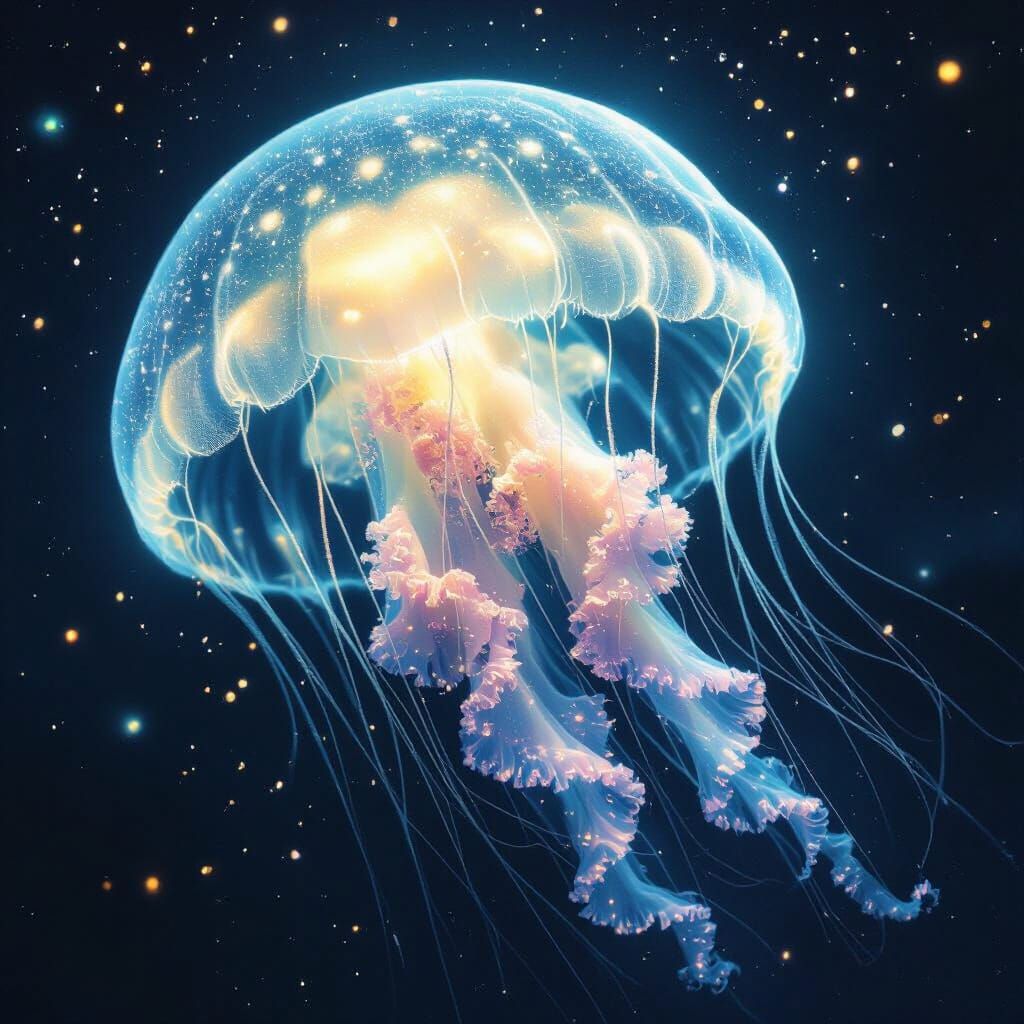Bioluminescent Jellyfish Drifting Through Space