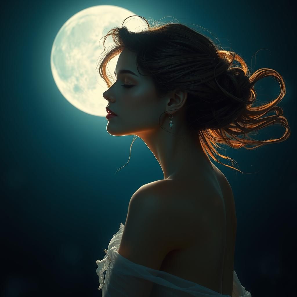 Ethereal Dancer in Moonlit Reverie, Art Nouveau Style
