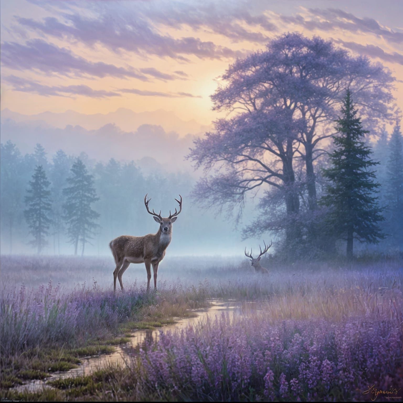 Landscape with Deer in Warm Muted Tones