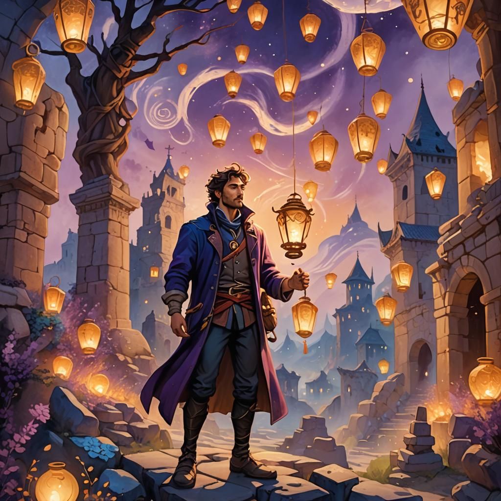 Hero Victorious in Ancient Ruins, Fantasy Concept Art