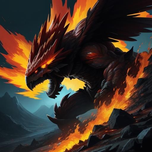 Magmar and Yanmega Battle in Volcanic Terrain