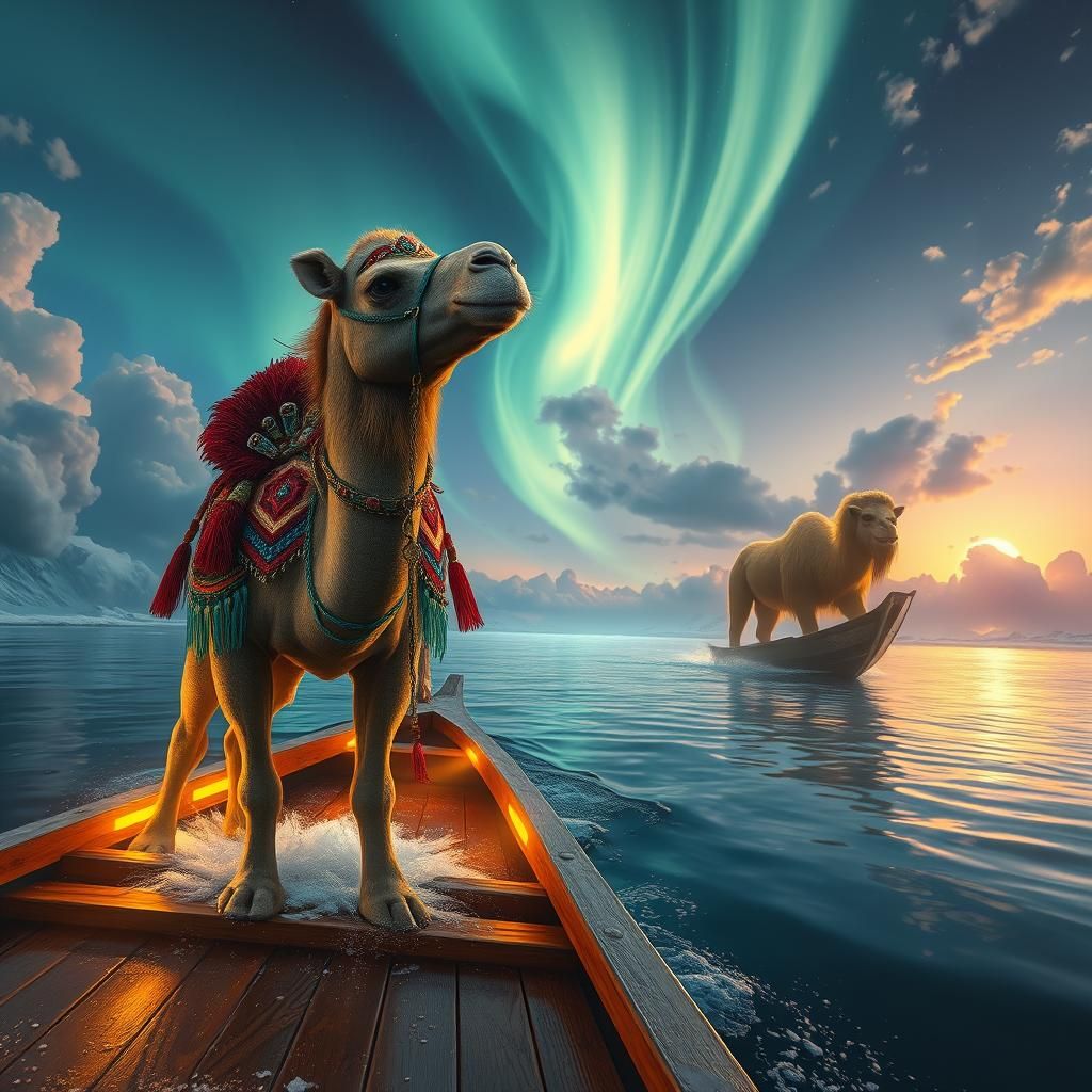 Camel Crossing Bering Strait in Dreamlike Digital Art