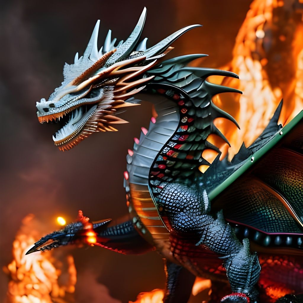 Intricate Black Dragon in Volcano, Rococo Style