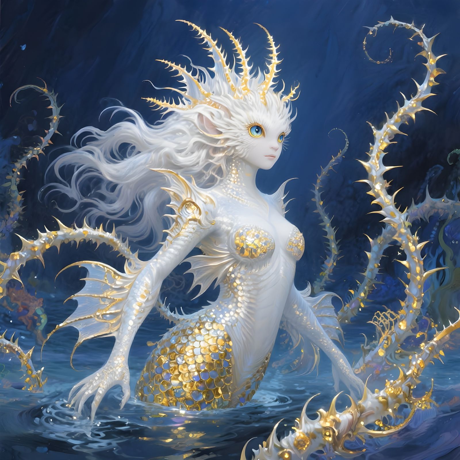 Murex Mermaid Portrait with Glowing Filaments