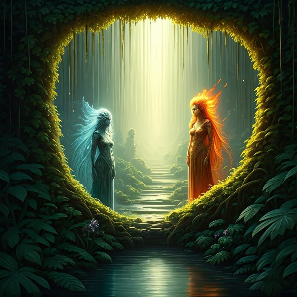 Elemental Spirits Converge in a Luminous Glade