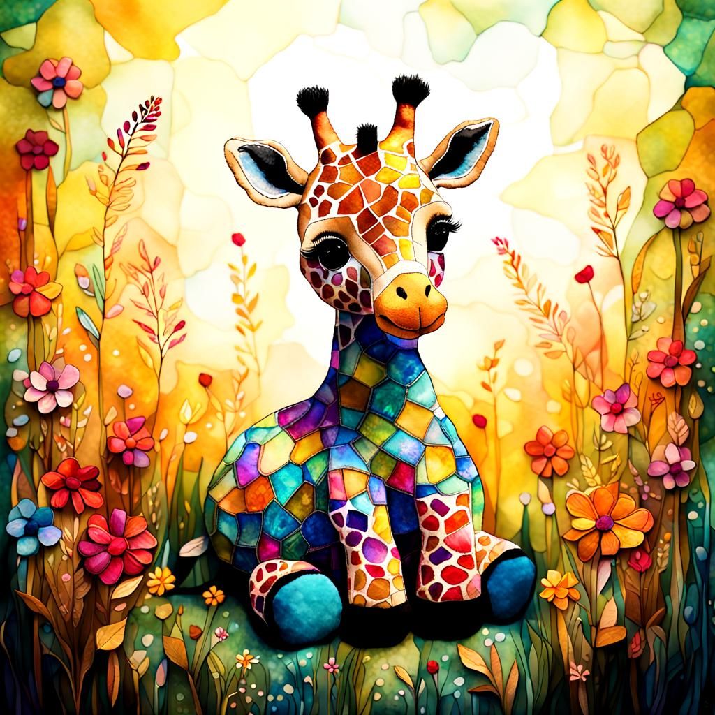 Enchanting Giraffe Scene in Whimsical Art Style