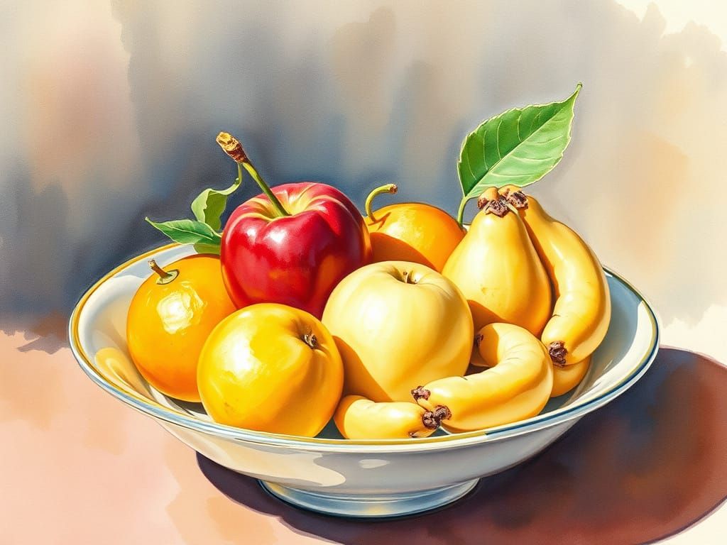 Watercolor Painting of a Fruit Bowl